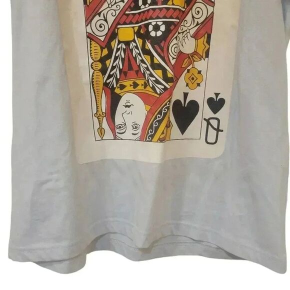 Make Marker Unisex Light Blue Cotton Knit Queen of Spades Graphic Crewneck Short - Picture 4 of 9